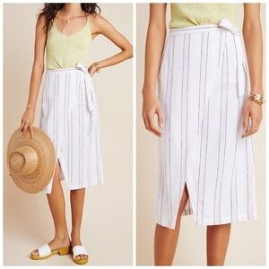 NEW Cloth & Stone Anthropologie Estie Wrap Skirt Pink Striped 100% Rayon…
